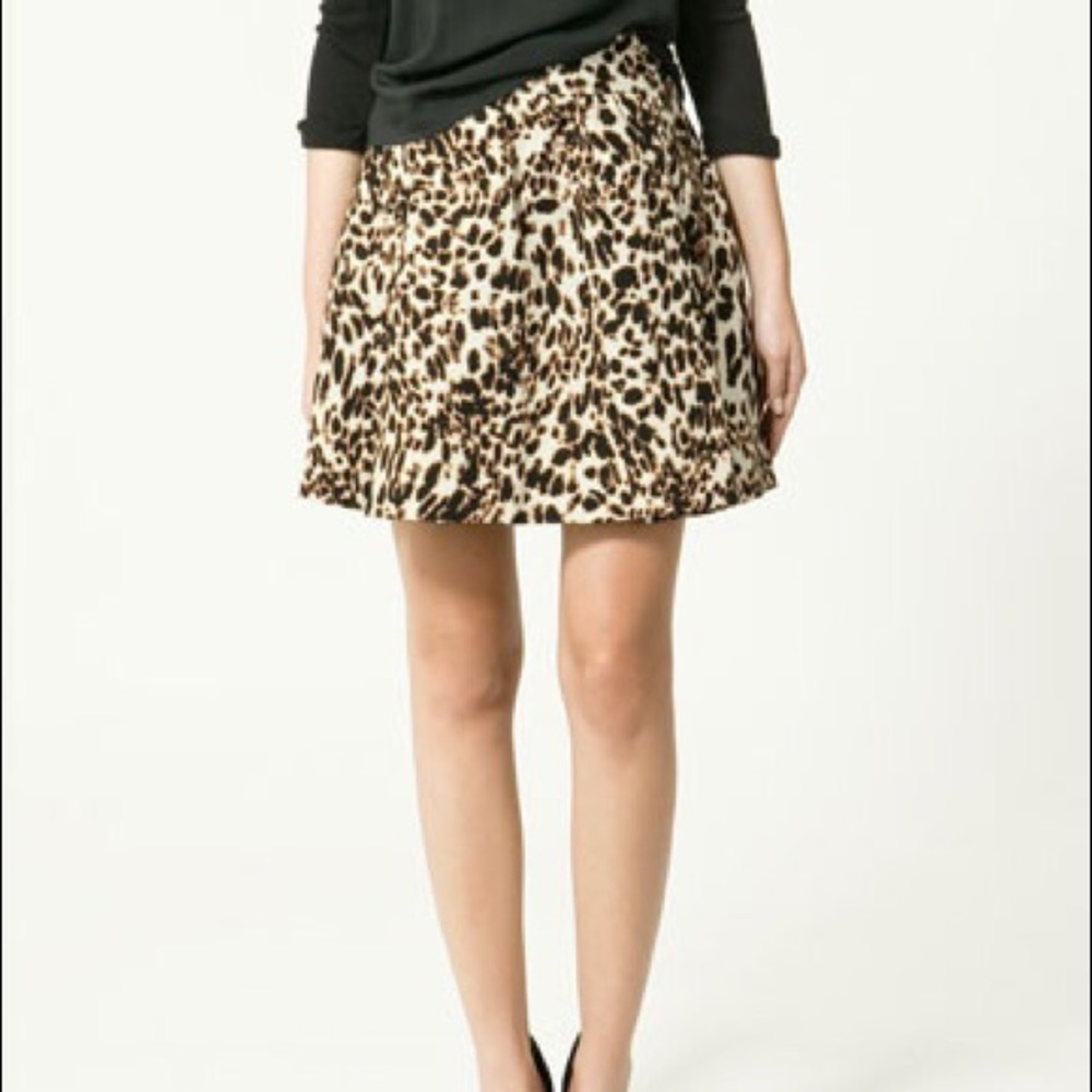Zara Leopard Print Flare Skirt